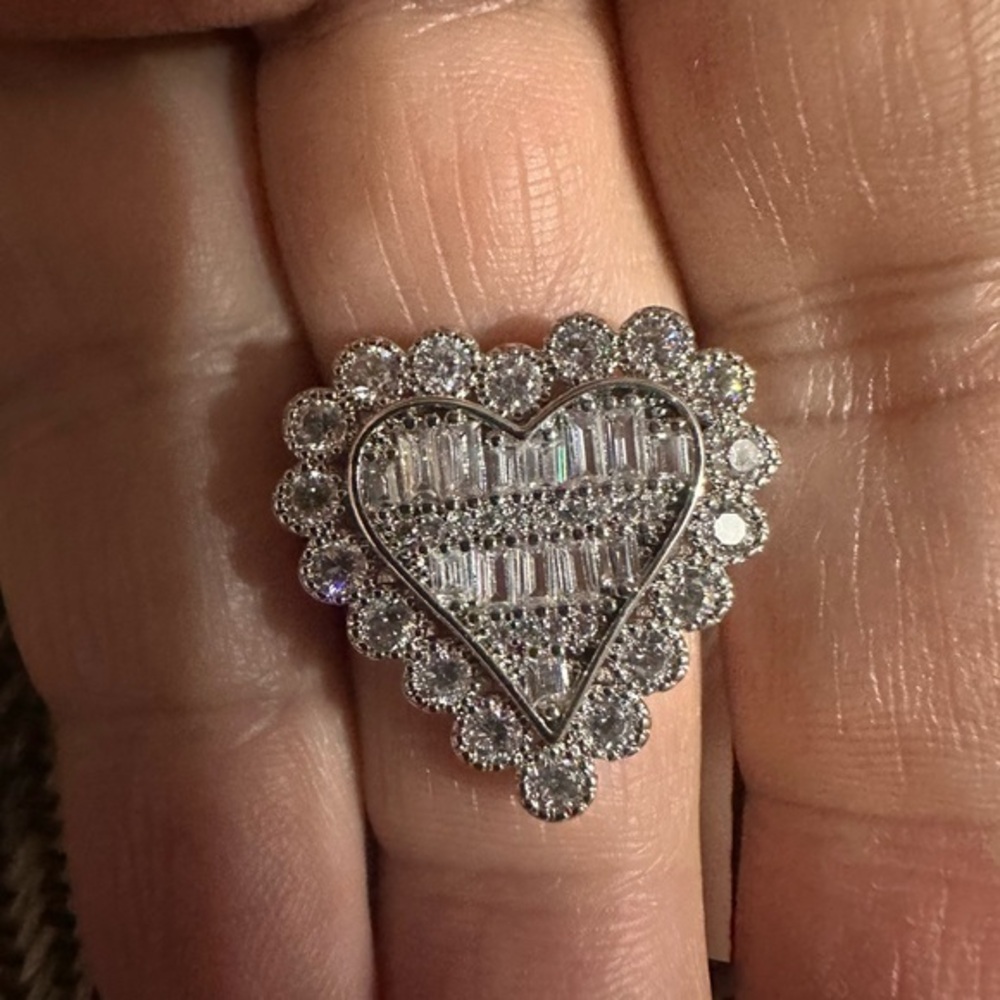 14k/ vermeil 925 Sterling Silver stamped Baguette Diamond Heart Ring